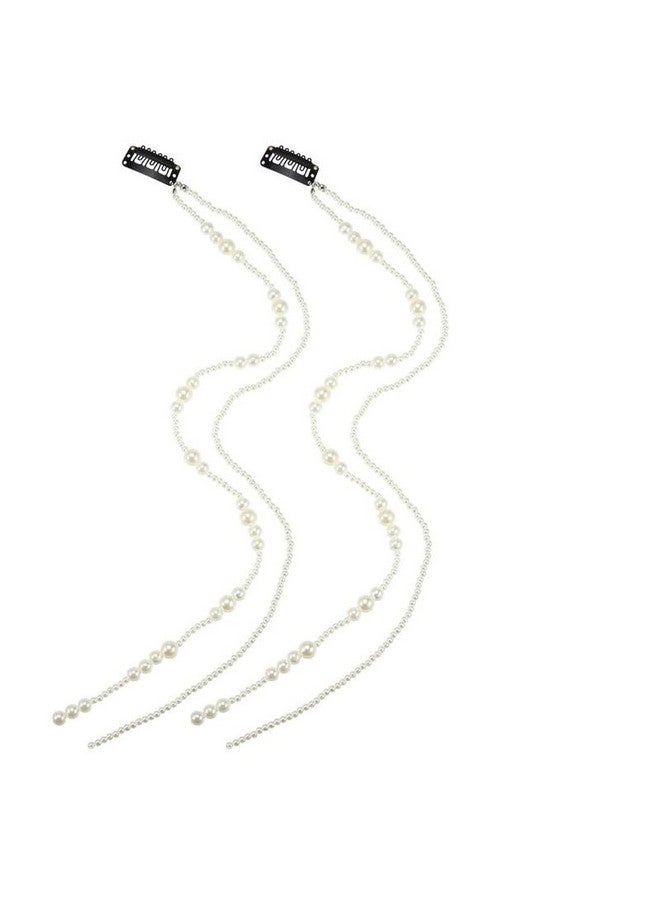 Fameza 2Pcs Premium Faux Pearl Hair Clip Chain, Long Tassel Faux Pearl Hair Chain, Faux Pearl Hair Chain Clip In Braids, Women Wedding Party, - Image 1