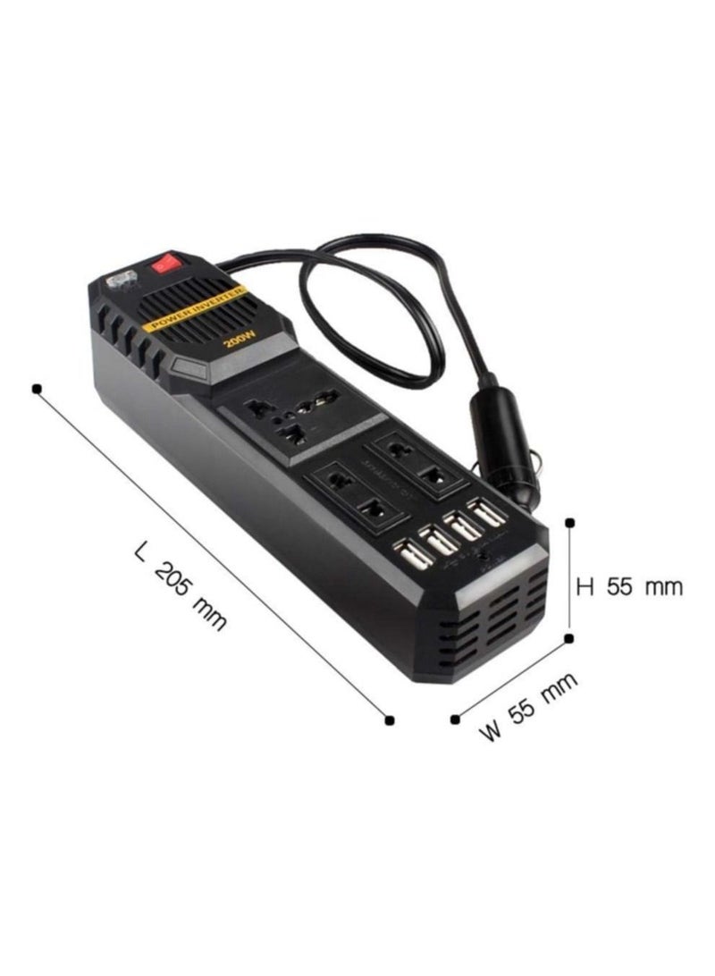 200W Power Inverter, DC 12V to AC 220V Car Power Inverter with 4 USB Ports Multi-Protection Car Charger Adapter - Image 2