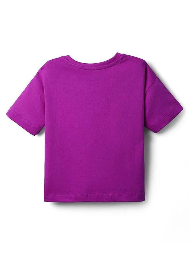 Pine Kids Pine Kids Half Drop Shoulder Sleeves T-Shirt with Text Print - Purple