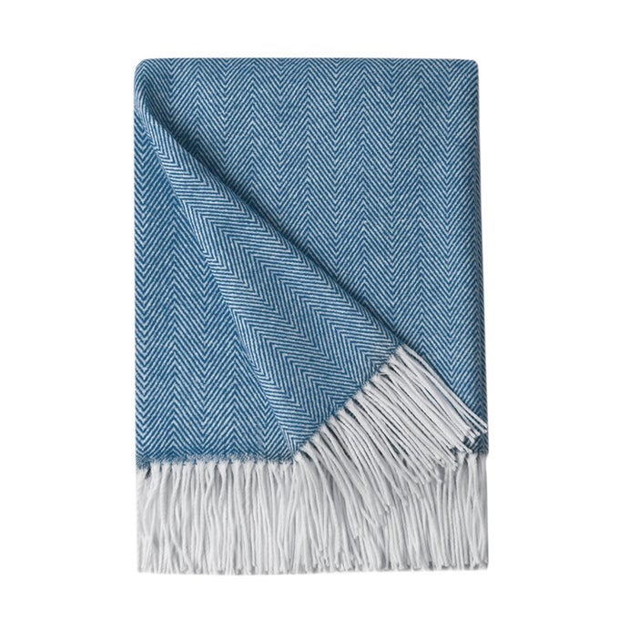 DECORATIVE HERRINGBONE FAUX CASHMERE FRINGE THROW BLANKET LIGHTWEIGHT SOFT COZY FOR BED OR SOFA FARMHOUSE OUTDOOR THROW BLANKETS 50 X 60 NAVY