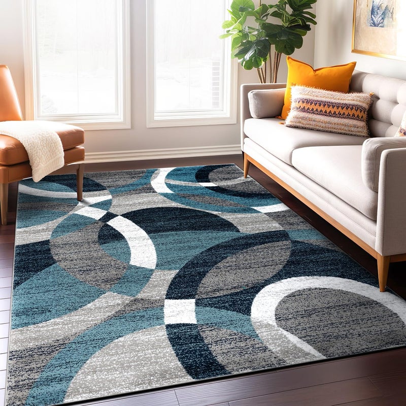 Rugshop Contemporary Abstract Circles Perfect for high Traffic Areas of Your Living RoomBedroomHome OfficeKitchen Area Rug 66 x 9 Blue