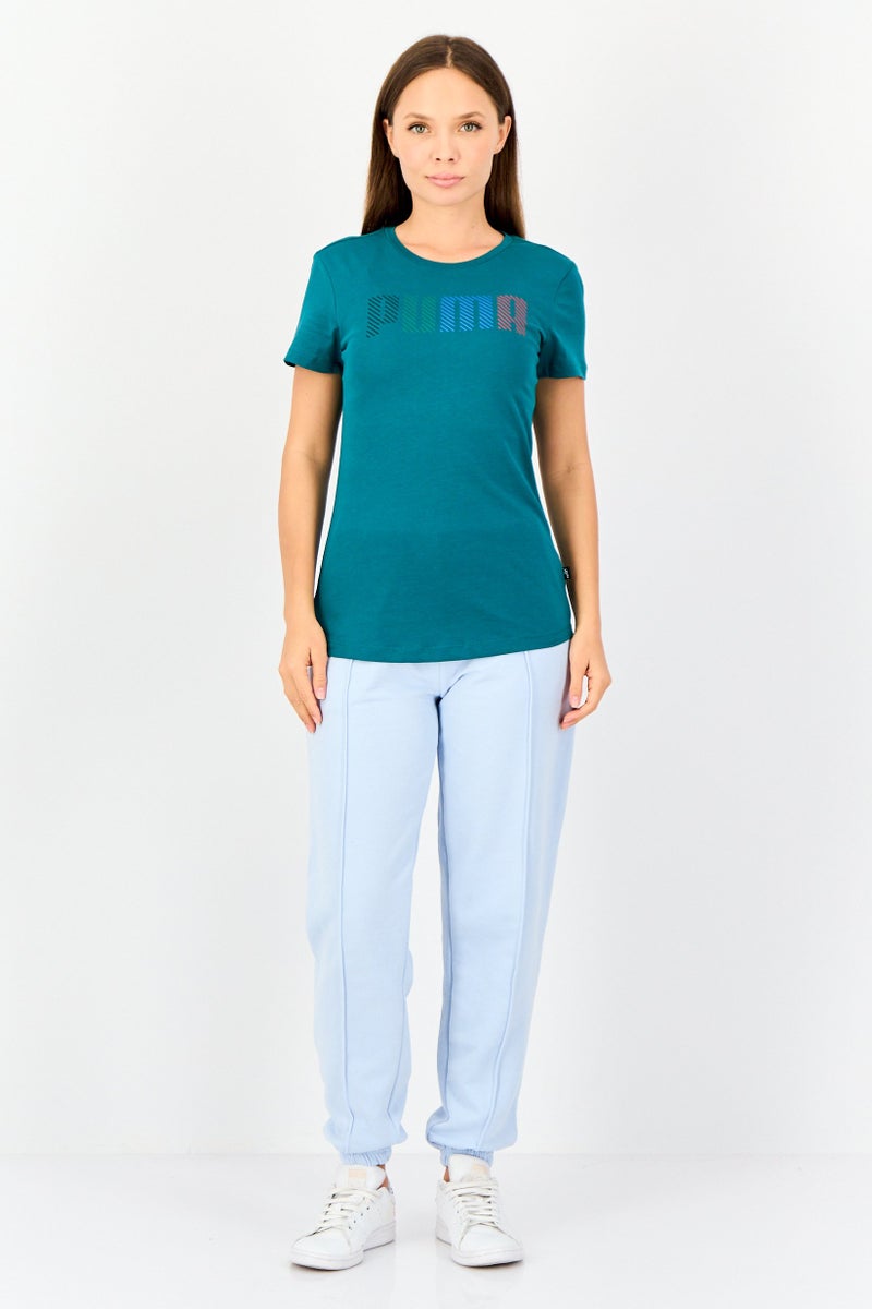 PUMA تي شيرت رياضي نسائي بأكمام قصيرة مناسب في الهواء الطلق، أخضر مائل إلى الأزرق - Image 3