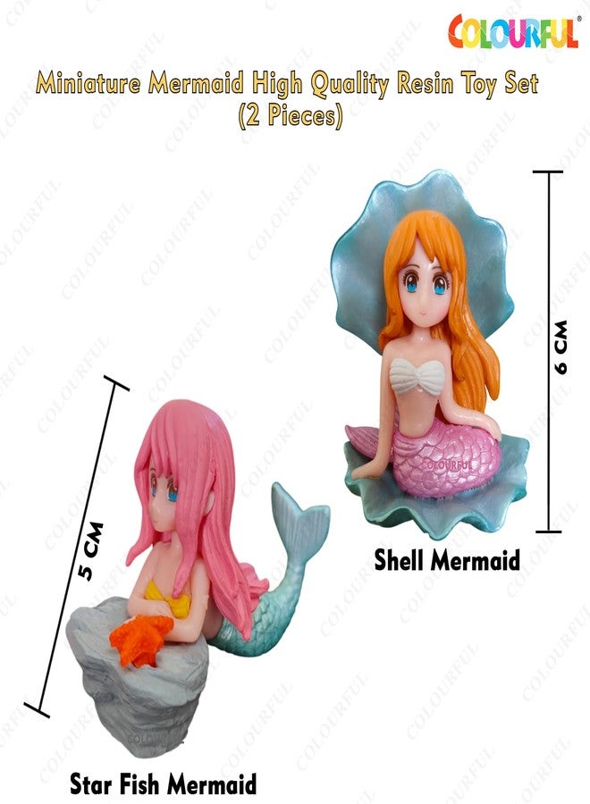 COLOURFUL - Miniature Mermaid Resin Figurine | Cute Aquarium Decoration | Fish Tank, Terrarium, Cake & Desk Decor (Shell Mermaid & Star Fish Mermaid, 2 Pieces) - Image 3