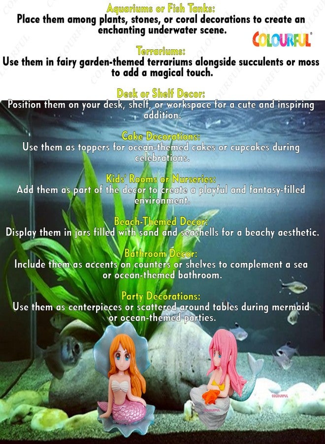 COLOURFUL - Miniature Mermaid Resin Figurine | Cute Aquarium Decoration | Fish Tank, Terrarium, Cake & Desk Decor (Shell Mermaid & Star Fish Mermaid, 2 Pieces) - Image 5