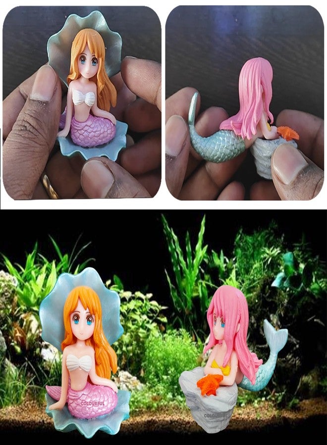 COLOURFUL - Miniature Mermaid Resin Figurine | Cute Aquarium Decoration | Fish Tank, Terrarium, Cake & Desk Decor (Shell Mermaid & Star Fish Mermaid, 2 Pieces) - Image 1