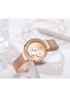 NAVIFORCE Elegant Women's Quartz Watch Stylish Round Dial with Floral Embossed Design Sparkling Crystal Hour Markers Stainless Steel Mesh Strap Fashionable Timepiece for Everyday Wear and Special Occasions  - Image 3