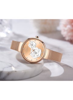 NAVIFORCE Elegant Women's Quartz Watch Stylish Round Dial with Floral Embossed Design Sparkling Crystal Hour Markers Stainless Steel Mesh Strap Fashionable Timepiece for Everyday Wear and Special Occasions  - Image 4