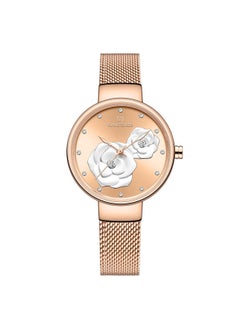 NAVIFORCE Elegant Women's Quartz Watch Stylish Round Dial with Floral Embossed Design Sparkling Crystal Hour Markers Stainless Steel Mesh Strap Fashionable Timepiece for Everyday Wear and Special Occasions  - Image 1