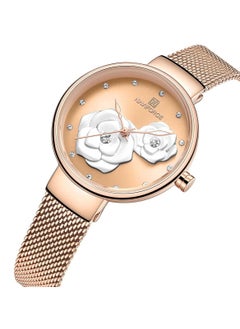 NAVIFORCE Elegant Women's Quartz Watch Stylish Round Dial with Floral Embossed Design Sparkling Crystal Hour Markers Stainless Steel Mesh Strap Fashionable Timepiece for Everyday Wear and Special Occasions  - Image 2