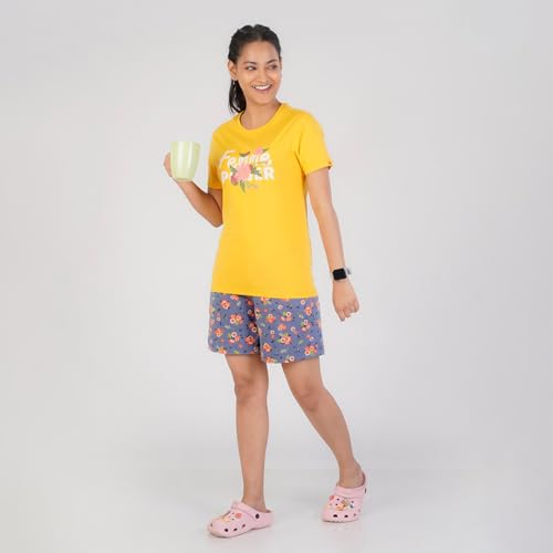 Rupa Women's Colors Playsure Printed Cotton Blended Round Neck Standard Fit T-Shirt, Short-Sleeve, Pack of 1, Yellow Small - Image 2