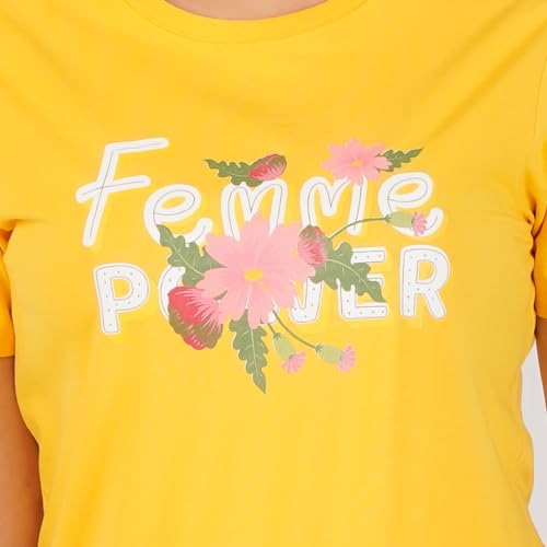 Rupa Women's Colors Playsure Printed Cotton Blended Round Neck Standard Fit T-Shirt, Short-Sleeve, Pack of 1, Yellow Small - Image 3