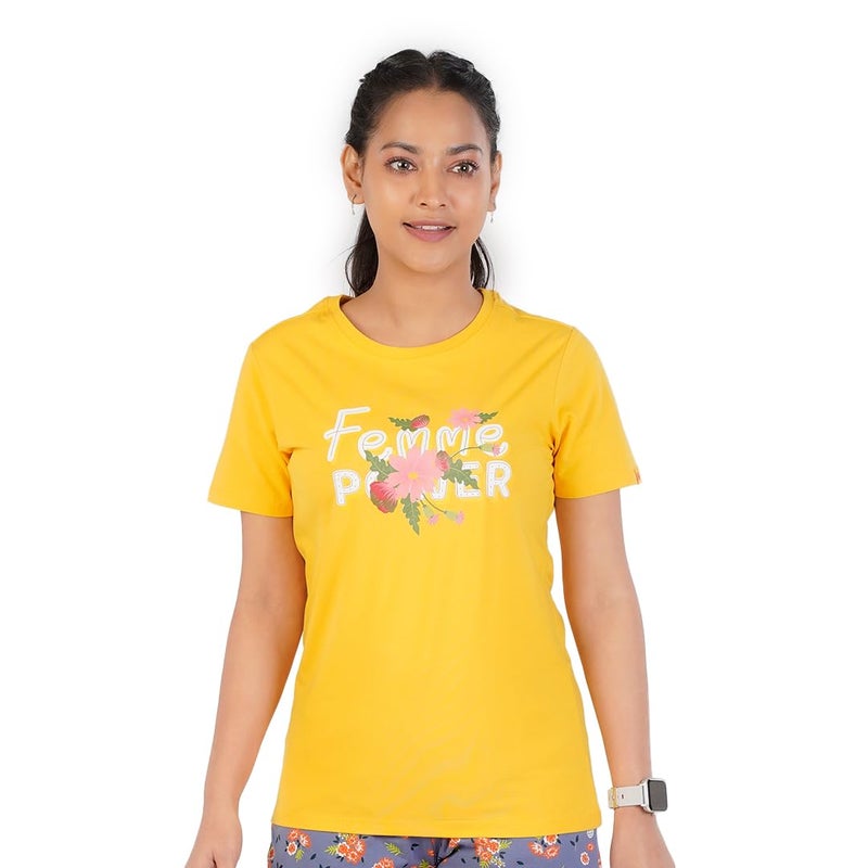 Rupa Women's Colors Playsure Printed Cotton Blended Round Neck Standard Fit T-Shirt, Short-Sleeve, Pack of 1, Yellow Small - Image 5