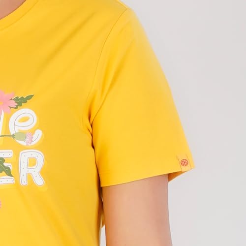 Rupa Women's Colors Playsure Printed Cotton Blended Round Neck Standard Fit T-Shirt, Short-Sleeve, Pack of 1, Yellow Small - Image 4