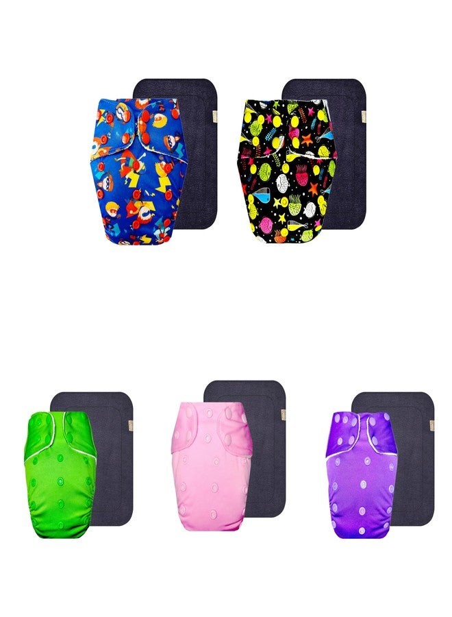 Dumbledo Premium Cloth Diaper with Black Insert (Pack of 5) | Dry Feel and Comfortable | Leakproof | Adjustable Snaps | Trusted by Moms | 3 Months - 3 Years | Unisex Baby - Image 1