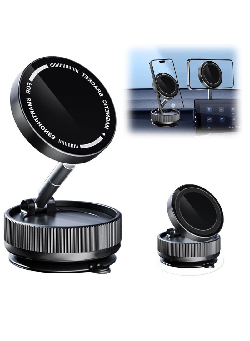 DIGI CORE Vacuum Magnetic Phone Holder Stand, Suction Cup Phone Mount With 5 Nano Gel Pads For Smooth/Rough Surfaces, 360°Adjustable Phone Stand For All iPhones, Android, Magnetic Phone Holder Car Mount, 360° Rotation Foldable Mobile Phone Magnetic Holder Black - Image 2
