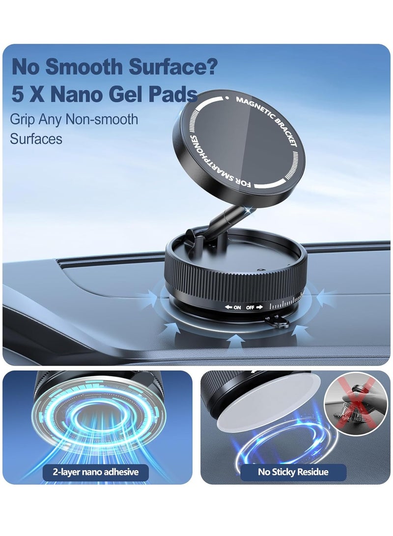 DIGI CORE Vacuum Magnetic Phone Holder Stand, Suction Cup Phone Mount With 5 Nano Gel Pads For Smooth/Rough Surfaces, 360°Adjustable Phone Stand For All iPhones, Android, Magnetic Phone Holder Car Mount, 360° Rotation Foldable Mobile Phone Magnetic Holder Black - Image 3