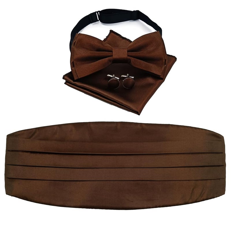 UTF Store UTF Men's Cummerbund Set - Bow Tie (Pretied), Pocket Square & Cufflinks | Formal Wear for Wedding, Party & Business - Image 1