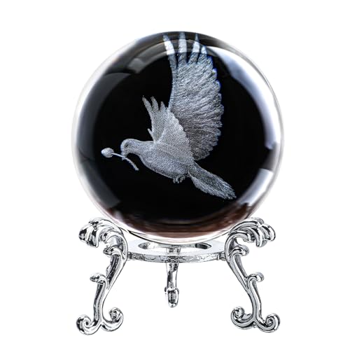 ZEERSHEE 60mm 3D Peace Dove Crystal Ball Figurine with Stand Glass Pigeon Ornament Decor for Home Table - Image 1