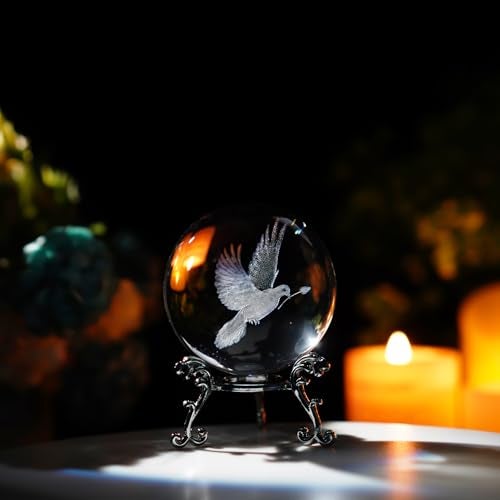 ZEERSHEE 60mm 3D Peace Dove Crystal Ball Figurine with Stand Glass Pigeon Ornament Decor for Home Table - Image 2