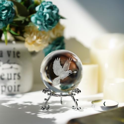 ZEERSHEE 60mm 3D Peace Dove Crystal Ball Figurine with Stand Glass Pigeon Ornament Decor for Home Table - Image 5