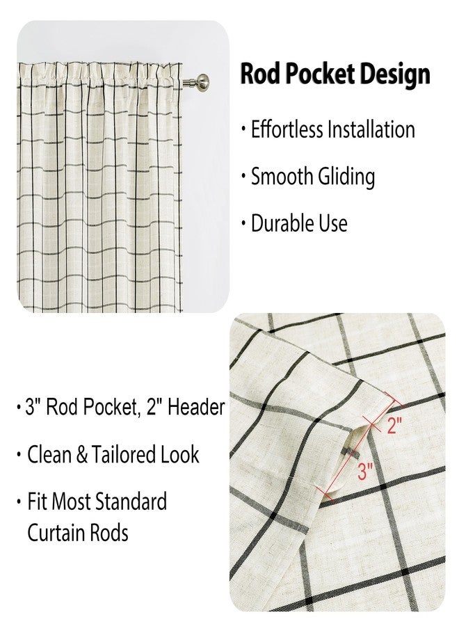 Amzdecor Buffalo Plaid Window Treatment Set,Light Filtering Curtain Woven Lines Pattern Drapes for Living Room and Bedroom, Semi Sheer Rod Pocket Modern Farmhouse Style 2 Panels 40"x84"x2,Beige&Black - Image 3