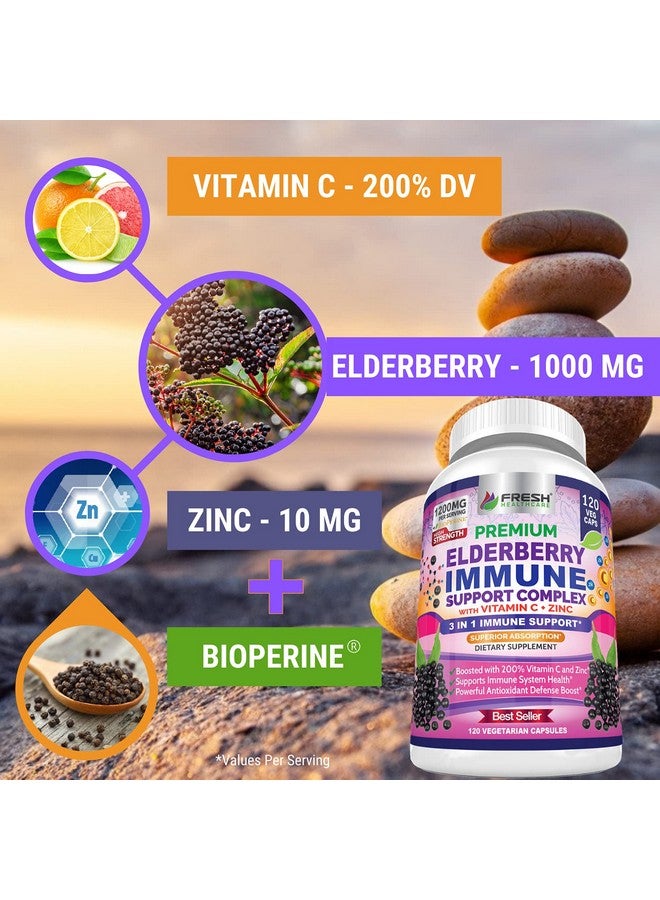 FRESH HEALTHCARE Elderberry Capsules - High Potency Black Elderberry with Zinc and Vitamin C - Premium Elderberry Vitamins for Adults - 3 in 1 Immune Support Supplement - Image 3