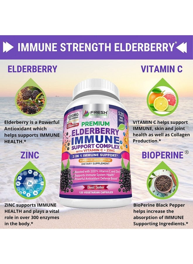 FRESH HEALTHCARE Elderberry Capsules - High Potency Black Elderberry with Zinc and Vitamin C - Premium Elderberry Vitamins for Adults - 3 in 1 Immune Support Supplement - Image 5