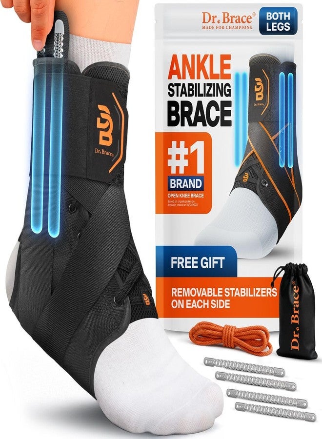 Dr. Brace®️ Breathable Ankle Brace For Sprained Ankle, Slim Fit. Unique Multi-Function Removable Stabilizer- Quick Lace Up Ankle Support for Women Men, Easy to use for Injury, Sprain, Sports (Black, Medium) - Image 1