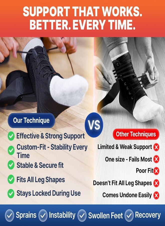 Dr. Brace®️ Breathable Ankle Brace For Sprained Ankle, Slim Fit. Unique Multi-Function Removable Stabilizer- Quick Lace Up Ankle Support for Women Men, Easy to use for Injury, Sprain, Sports (Black, Medium) - Image 5