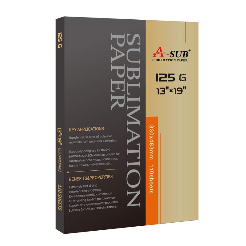 A-SUB Sublimation Paper 13X19 Inch 110 Sheets ONLY Compatible with Sublimation Printer and Sublimation Ink 125g - Image 1