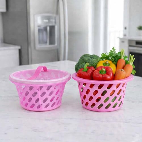 BIANCO Plastic Storage Net Basket with Zip Closure – Multipurpose Mesh Organizer for Fruits, Vegetables, Essentials – Durable, Lightweight & Breathable Design for Home & Pantry Use (Pink) - Image 1