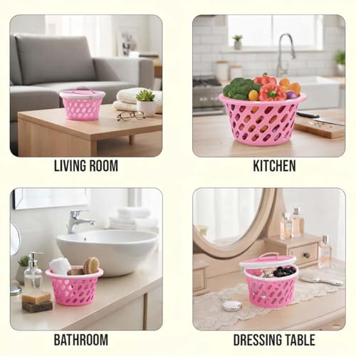 BIANCO Plastic Storage Net Basket with Zip Closure – Multipurpose Mesh Organizer for Fruits, Vegetables, Essentials – Durable, Lightweight & Breathable Design for Home & Pantry Use (Pink) - Image 3