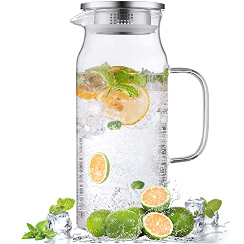 Bivvclaz 2 Liter 68 oz Glass Pitcher with Lid and Handle, Glass Carafe for Hot/Cold Water, Large Iced Tea Pitcher for Coffee, Juice and Homemade Beverage - Image 1