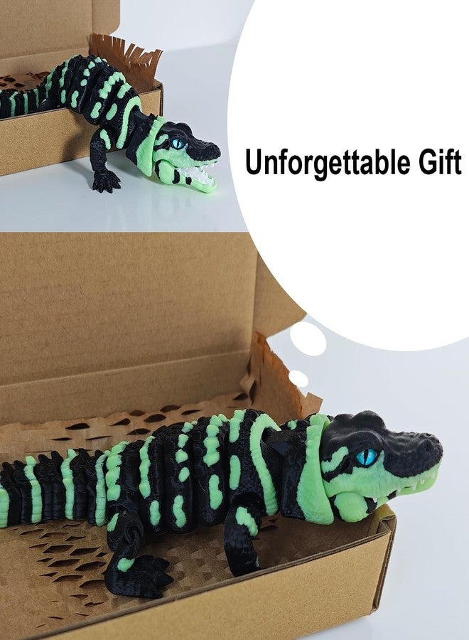 coonoe 3D Printed Articulated Crocodile - Opening Mouth and Glass Eyes - Flexible Joint Animal Models - Surprise Gifts for Fidget Enthusiasts - Fluorescent Green - Image 5