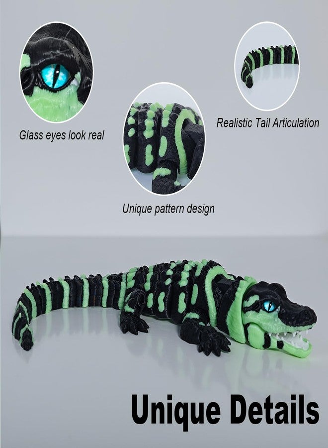 coonoe 3D Printed Articulated Crocodile - Opening Mouth and Glass Eyes - Flexible Joint Animal Models - Surprise Gifts for Fidget Enthusiasts - Fluorescent Green - Image 3