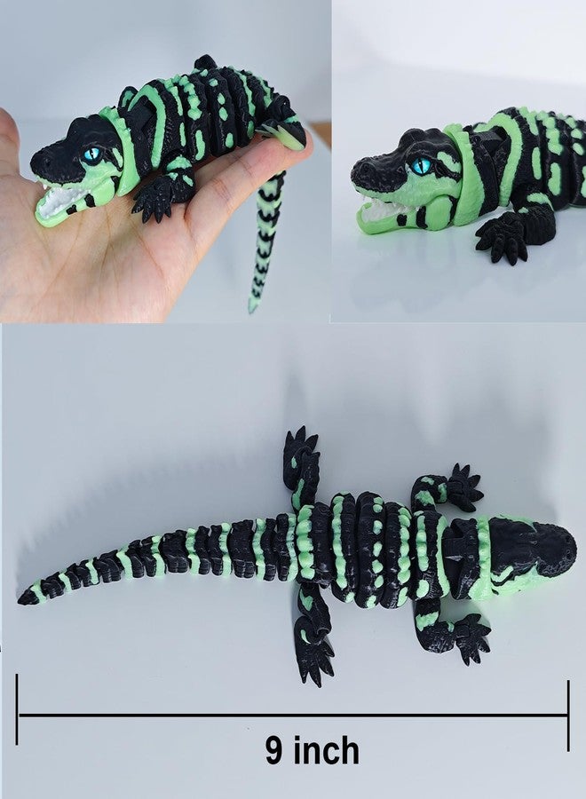 coonoe 3D Printed Articulated Crocodile - Opening Mouth and Glass Eyes - Flexible Joint Animal Models - Surprise Gifts for Fidget Enthusiasts - Fluorescent Green - Image 4