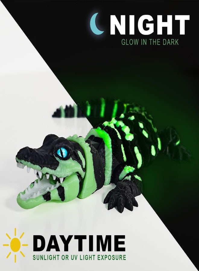 coonoe 3D Printed Articulated Crocodile - Opening Mouth and Glass Eyes - Flexible Joint Animal Models - Surprise Gifts for Fidget Enthusiasts - Fluorescent Green - Image 2