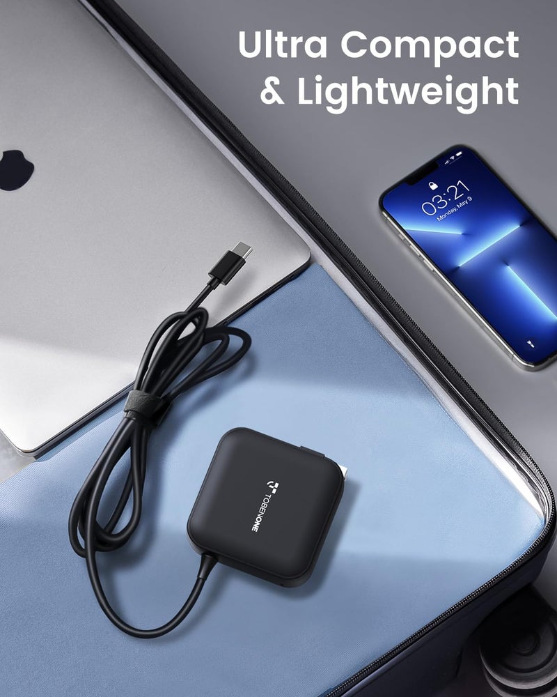 TOBENONE شاحن لابتوب USB C بقوة 100 واط، محول طاقة عالمي GaN III، شاحن سريع قابل للطي بديل PD3.0 لجهاز MacBook Pro/Air، HP، Lenovo، Asus، Steam Deck، وجميع أجهزة Type C (كابل بطول 5 أقدام) - Image 5