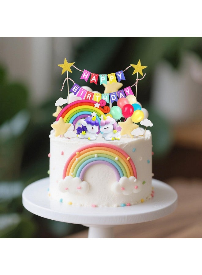 Knana 15Pcs Unicorn Cake Topper Unicorn Rainbow Cake Toppers Colorful Rainbow Clouds Birthday Cake Topper for Happy Birthday Cake Decorations Party Supplies - Image 3