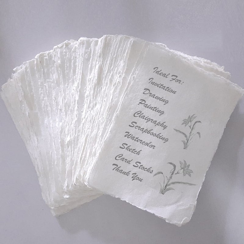 Etailor E-Tailor Handmade Cotton Paper Deckle Edge Loose Leaf Sheets 130 GSM Ivory White (5x7", Ivory-1-Pack of 50) - Image 2