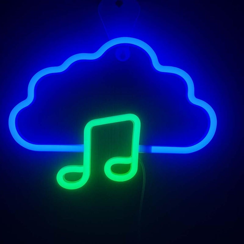 Horoof Home Cloud Notes Neon LED Wall Light - 40x30 cm Acrylic Music Decor in Blue and Green - Image 3
