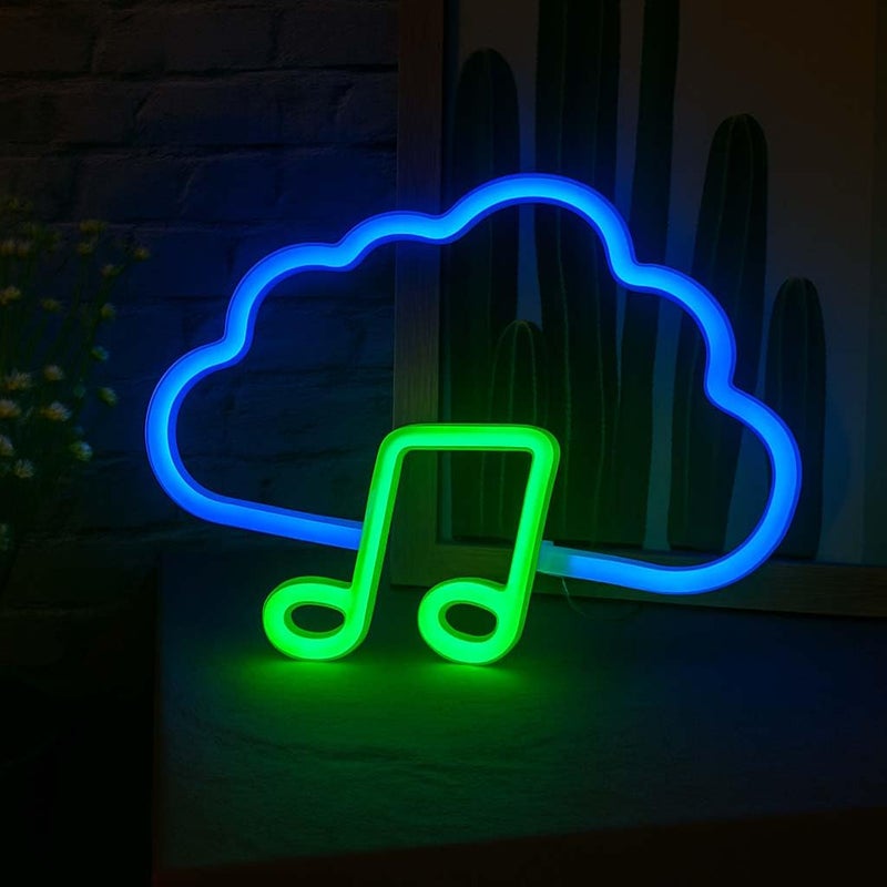 Horoof Home Cloud Notes Neon LED Wall Light - 40x30 cm Acrylic Music Decor in Blue and Green - Image 1