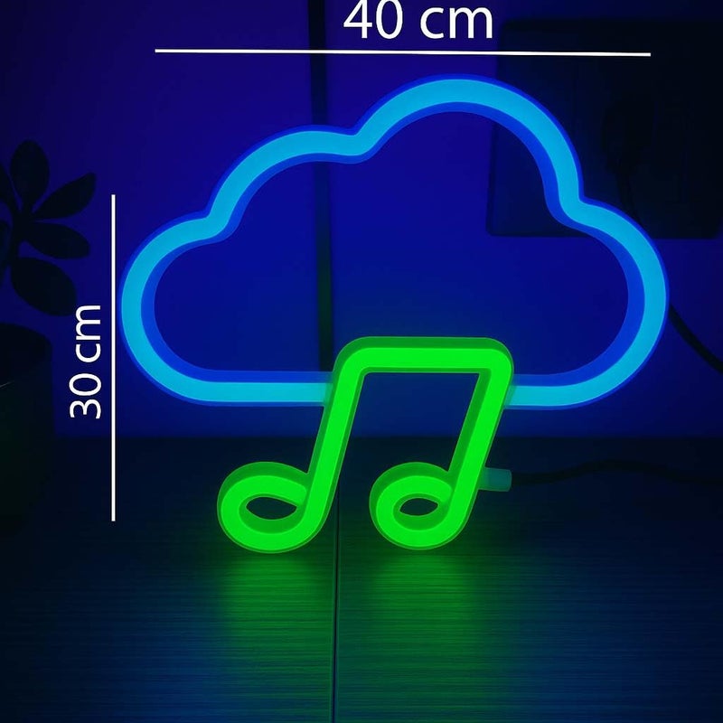 Horoof Home Cloud Notes Neon LED Wall Light - 40x30 cm Acrylic Music Decor in Blue and Green - Image 2