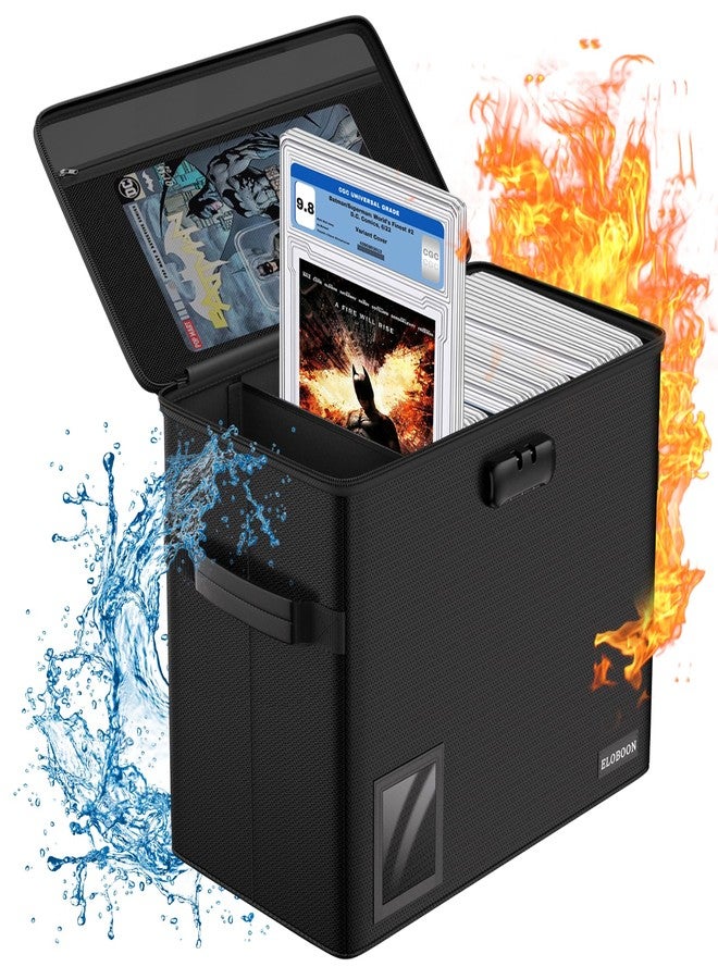 ELOBOON Graded Comic Book Storage for 30 Comics, Fireproof & Water-Resistant & Moistureproof Stackable CGC Comic Book Box with Label Window and Lock, Comic Book Case with Internal Triple Dividers - Image 1