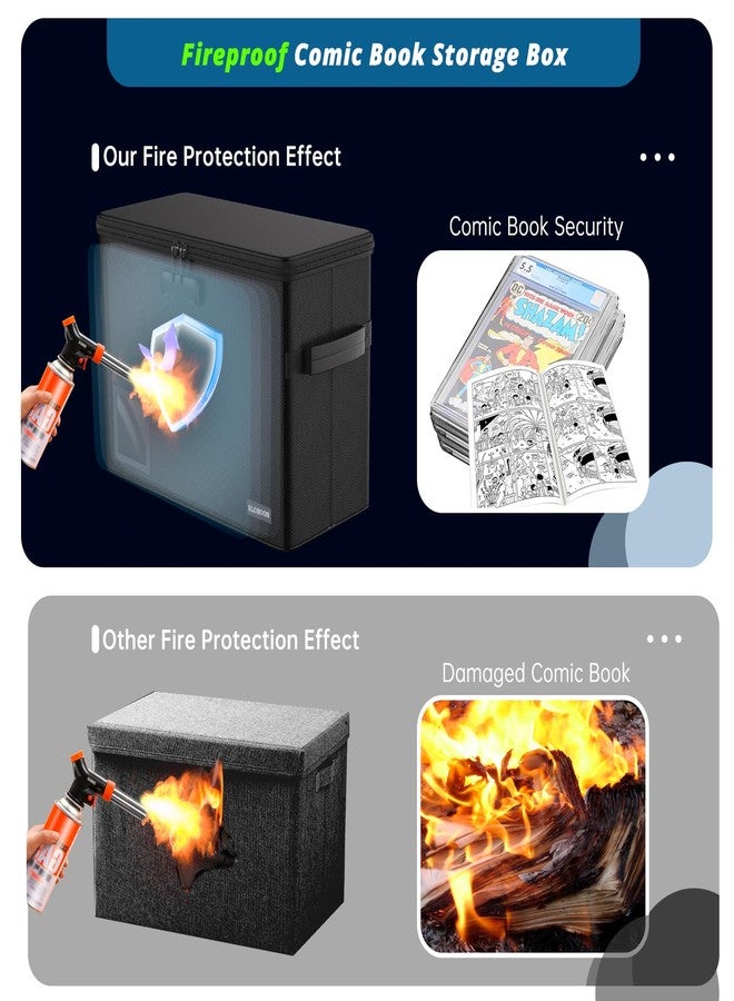 ELOBOON Graded Comic Book Storage for 30 Comics, Fireproof & Water-Resistant & Moistureproof Stackable CGC Comic Book Box with Label Window and Lock, Comic Book Case with Internal Triple Dividers - Image 2