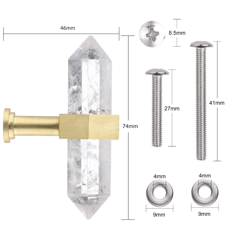 mookaitedecor Set of 2 Rock Quartz Double Crystal Points Drawer Knobs with Screws  Decorative Stone Cabinet Handle Pulls for Dresser Cupboard Kitchen Decor  Golden - Image 3