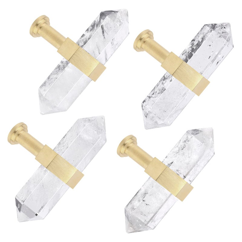 mookaitedecor Set of 2 Rock Quartz Double Crystal Points Drawer Knobs with Screws  Decorative Stone Cabinet Handle Pulls for Dresser Cupboard Kitchen Decor  Golden - Image 5