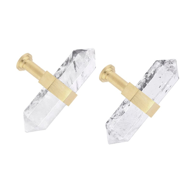 mookaitedecor Set of 2 Rock Quartz Double Crystal Points Drawer Knobs with Screws  Decorative Stone Cabinet Handle Pulls for Dresser Cupboard Kitchen Decor  Golden - Image 1