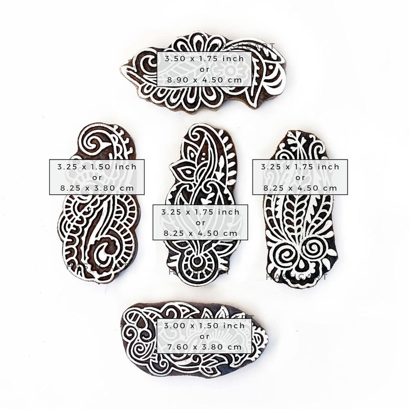 TWOGRAMS Wood Block Print Stamps - Wooden Blocks for Block Printing Stamp Set for Henna Fabric Textile Paper Clay Pottery | Set of 5 | - Image 4