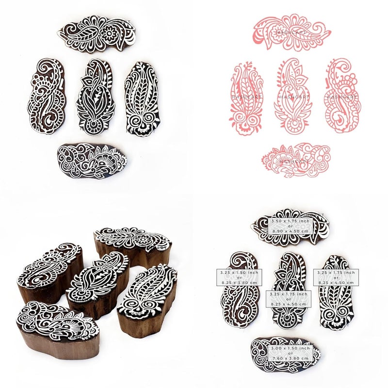 TWOGRAMS Wood Block Print Stamps - Wooden Blocks for Block Printing Stamp Set for Henna Fabric Textile Paper Clay Pottery | Set of 5 | - Image 5